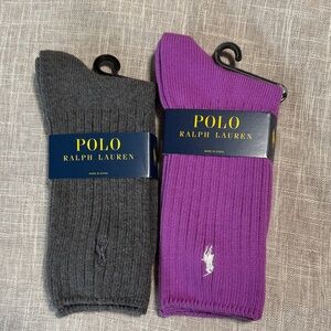 Polo by Ralph Lauren Women's Charcoal and Purple Socks 2 Pair Cotton 9-11 NWT